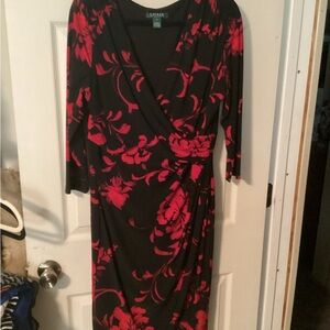 Ralph Lauren Black and Red Floral Long Sleeve Dress